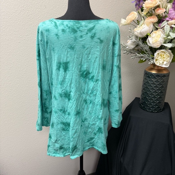 Reba Teal Tie-Dye Crochet Tunic Top L Boho Lace Trim Festival Beachy Spring - Picture 4 of 9